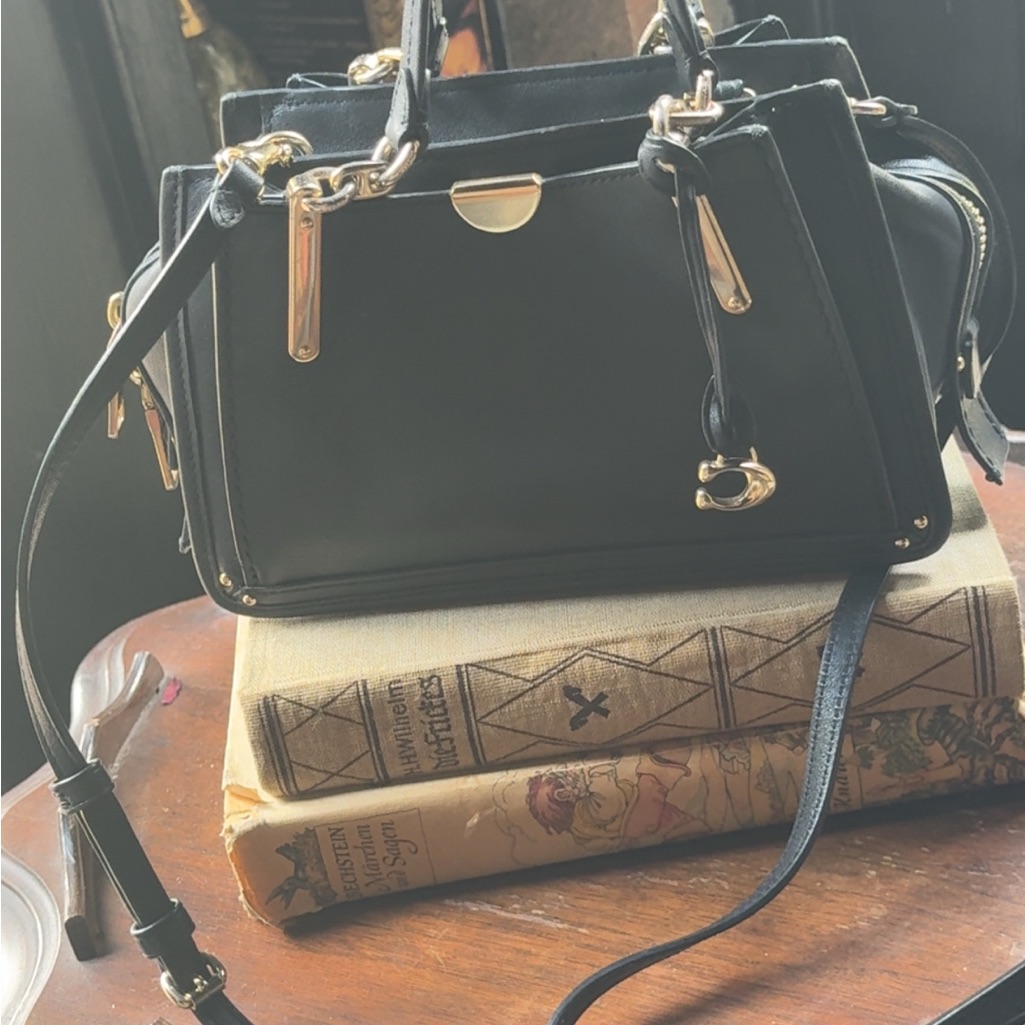 Vintage Coach Black Satchel With Gold Accents